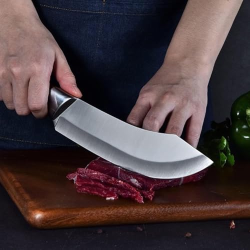 Image of Chef Butcher Knife with Stainless Steel Sharp Curve Blade - Ergonomic Anti Slip Handle Meat Cutting Knife for Slicing, Chopping Fruits, Vegetables and Kitchen Cooking Use (1-D)