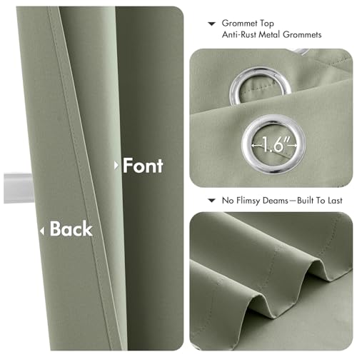 Image of MIULEE Blackout Curtains for Bedroom Living Room 2 Panels, Thermal Insulated Room Darkening Drapes Grommet Noise Reducing Light Blocking Window Treatments 54 Inches Long 34x54 Inch Sage Green
