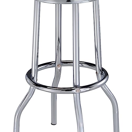 Butaco Benjara de 30 pulgadas, juego de 2 butacos retro con asiento de cuero sintético rojo y patas cromadas miniatura 4
