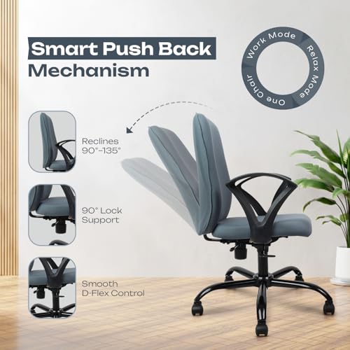Image of IAFA FURNITURE Mavro Office Chair, Mid Back Upholstery Ergonomic Home Office Desk Chair with Fixed Armrests & Spacious Cushioned Seat | Heavy Duty Metal Base (DIY) (Grey)