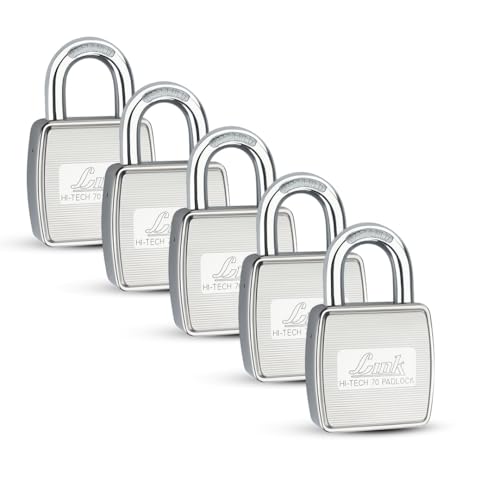 Image of Link Hi-Tech 70mm Padlocks 5Pcs-Set | Stainless Steel Body | Hardened Shackle | 3 Silver Keys with Hi-Tech Nickle & Keychain | Made in India| 3Keys for Each Padlock