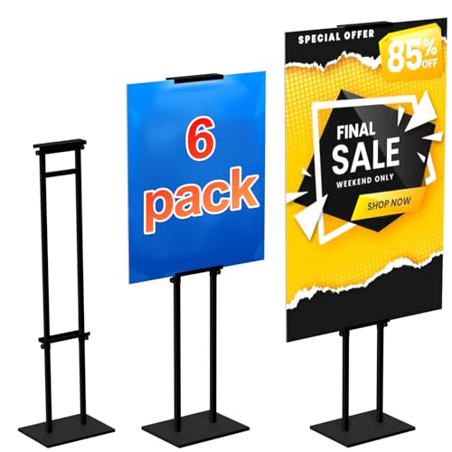 Image of Poster Stand for Display Pedestal Sign Stand,Adjustable Floor Standing Sign Holder,Heavy Duty Banner Stand with Base Height Up to 75 inch Double-Sided for Board & Foam Sign (Double-Pole Poster Stand,6Pack)