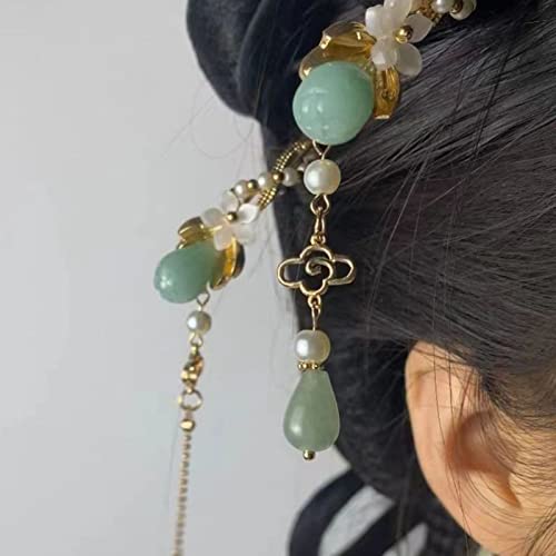 2 Pcs Retro Style Flower Metal Hair Stick Chinese Rhinestone Hair Chopsticks Pearl Tassel Hair Clips Accessories for Long Hair Women