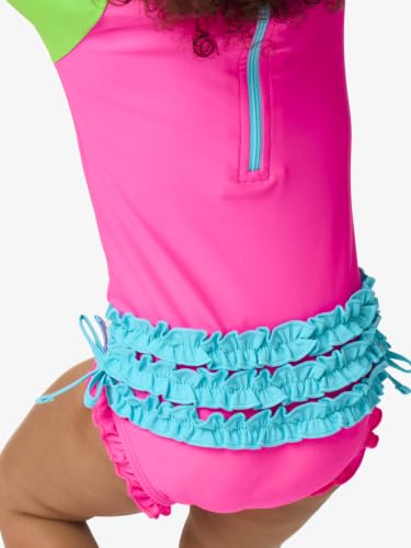 Image of RuffleButts Baby Girls UPF 50+ Sun Protection Floral Printed Long Sleeve One Piece Rash Guard Swimsuit with Zipper