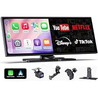 Wonsidary 11.26" Portable CarPlay Screen Compatible with Wireless Apple CarPlay & Android Auto,Video Streaming,Split Screen,1080P Backup Camera,Dual Bluetooth,Voice Control,OTA,12-24V for All Vehicles