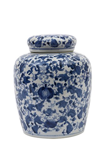 Decorative Blue and White Ceramic Ginger Jar with Lid