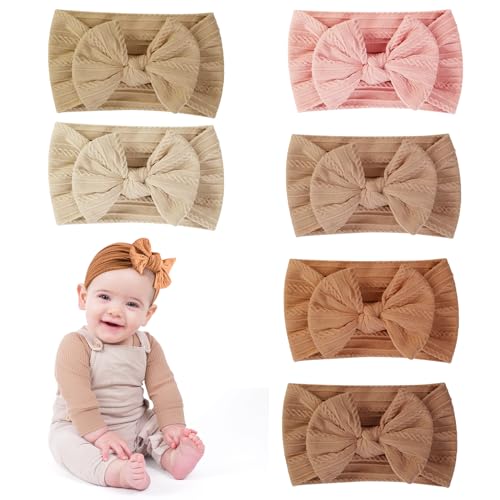 Generic Soft Knot Headbands, Baby Bows, Nylon Headbands, Pack of 6 - For Newborn Baby Girls