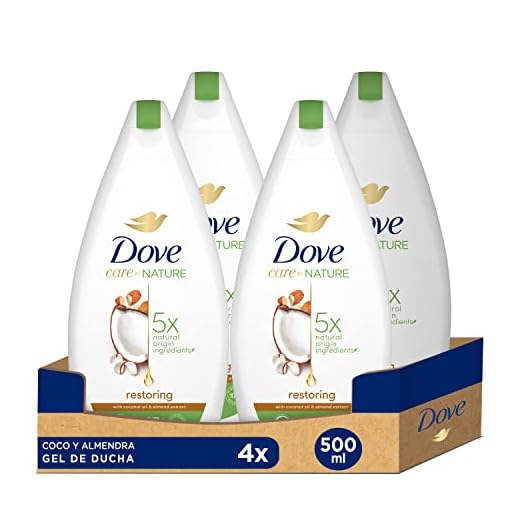 Dove Gel De Ducha Coco y Almendras - 4 Paquetes de 500 ml - Total: 2000 ml