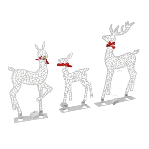 Syrisora ​​3 Pçs Iluminado Decoração de Natal Cervos Casa Luz Branca Quente Ferro Led Rena Família C