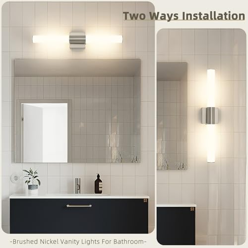 Image of Brushed Nickel Bathroom Light Fixture 5CCT Dimmable 18W Led Bathroom Vanity Lights Over Mirror Modern Bath Lights for Mirror