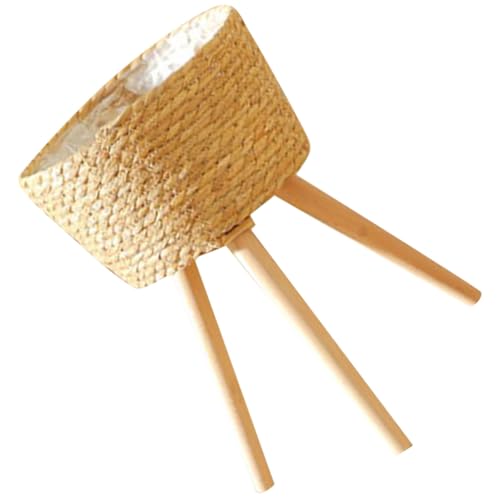 GATHINESS Estante para Macetas de Madera Cesta Tejida y Patas, Soporte para Plantas de Interior, Balcón y Terraza, Macetero para Flores y Suculentas