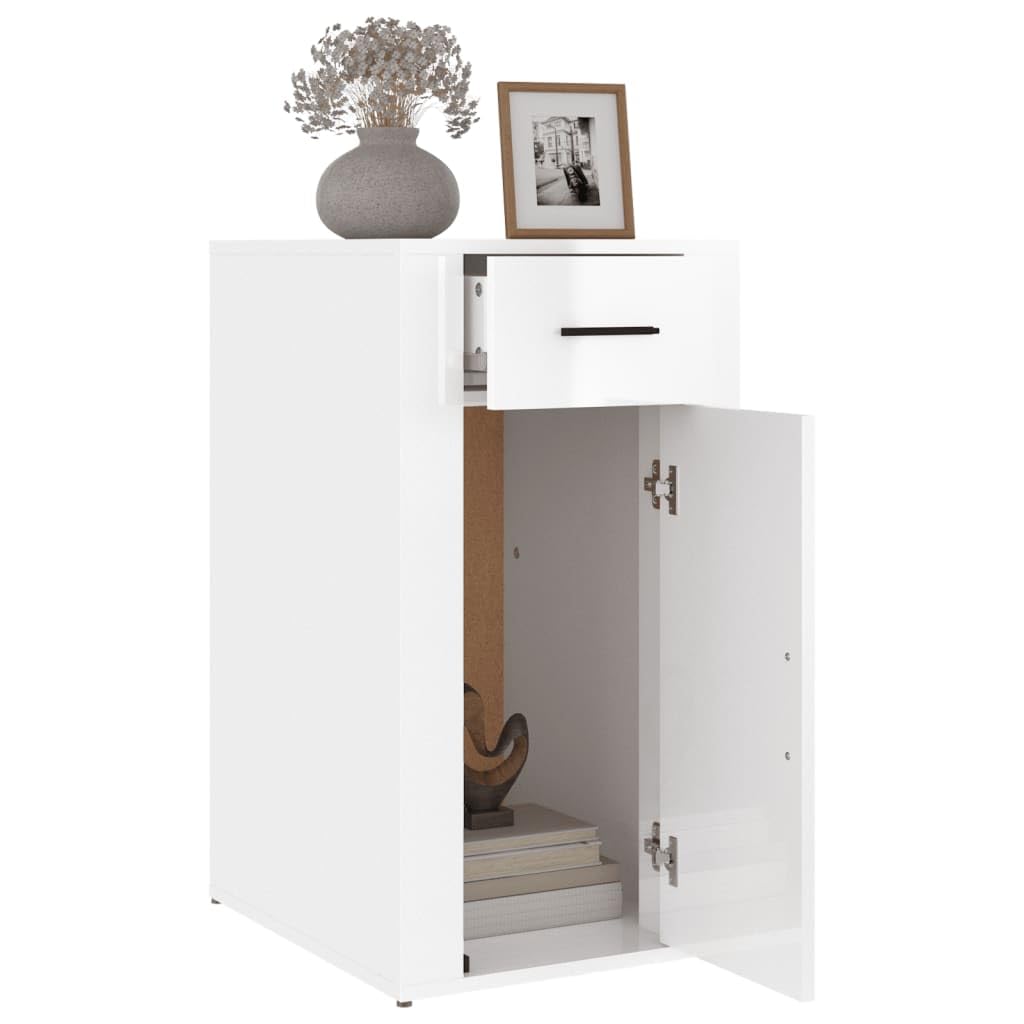 Armario de oficina blanco brillante 40 x 49 x 75 cm de material de madera con puerta y cajón para salón y estudio, pasillo, cocina, baño, espacio de almacenamiento versátil para orden y