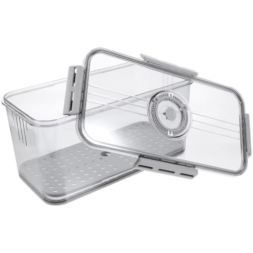 OSALADI Caja para Pan Transparente con Tapa y Plato de Drenaje, Contenedor de Almacenamiento de Alimentos Frescos para Cocina y Refrigerador, Material Pet Duradero