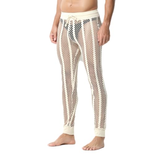 Men's Sexy Breathable Mesh See Through Pajama Long Pants Sleep Lounge Nightwear Homewear