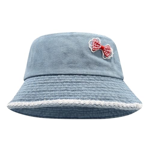 Korean Cute Bow Cowboy Basin Hat for Girls Summer Sun Protection Sweet Fisherman Hat