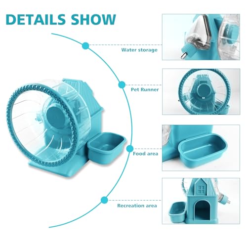 Image of 4 in 1 Silent Large Hamster Wheel Multifunctional Hamster Running Wheel Quite Running Spinner Wheel Accessories with Food Bowl Water Bottle for Hamsters Dwarf Gerbil (Blue)