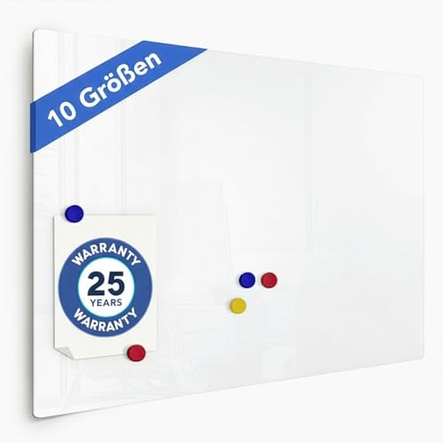 Floordirekt Glasmagnet Tafel - Pinnwand magnetisch & beschreibbar, Glas-Whiteboard inkl. 5 Magnete - Magnettafel - Schreibtafel Magnet Wand für Küche & Büro (Weiß, 60 x 90 cm)