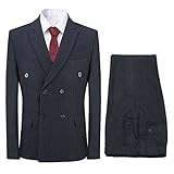 Mens Blue Slim Fit 3 Piece Checked Suits Double Breasted Vintage Fashion