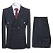 Mens Blue Slim Fit 3 Piece Checked Suits Double Breasted Vintage Fashion