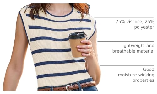 Image of Dokotoo Tank Top for Women 2026 Striped Casual Crewneck Sleeveless Lightweight Sweater Vest Knit Summer Clothes