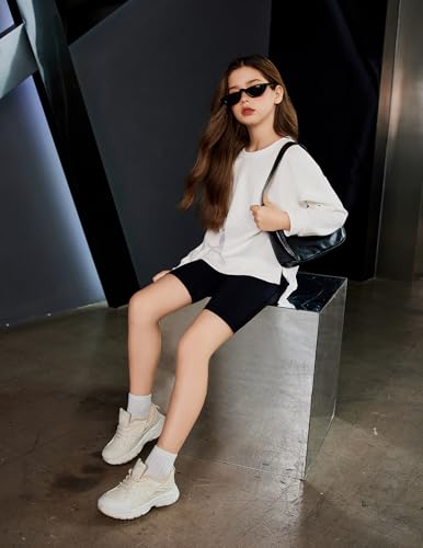 Image of Arshiner Girls Crewneck Sweatshirt Long Sleeve Pullover Tops Drop Shoulder Sweatshirts Side Split