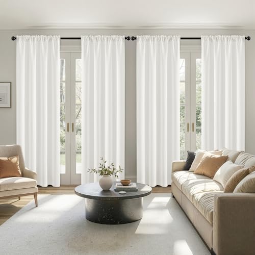 Image of MIULEE Natural Room Darkening Bedroom Curtains 84 Inch Length 4 Panels | Solid Light Blocking Drapes, Room Thermal Insulation, Privacy Window Treatment Curtains,Top and Bottom Rod Pocket
