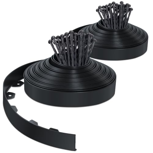 VOUNOT® Borde Jardín Césped Borde Flexible de PVC, Delimitadores de Bordes para Jardín, Bordura Exterior para Tierra Cenefa Parterres con 80 Clavijas, Longitud 40m Altura 5cm, Negro