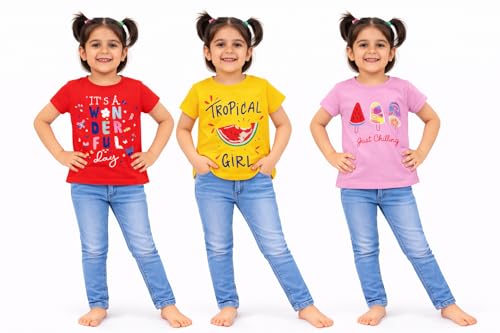 Image of NammaBaby Baby Girl Pure Cotton Hoseiry Regular Fit T-Shirt Top Tshirt - Pack of 3