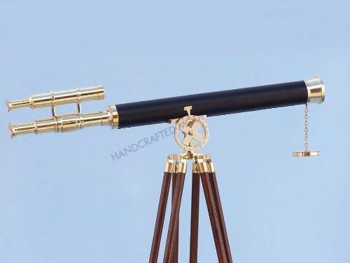 Hampton Nautical Floor Standing Brass/Leather Griffith Astro Telescope, 64