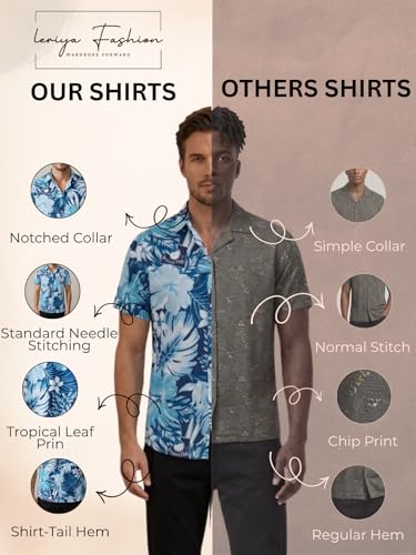 Image of Leriya Fashion Men's Tropical Hawaiian Button Down Shirt | Regular Fit Soft Rayon Short Sleeve Casual Beach Shirt with Floral Print|Summer Holiday Resort Outfit