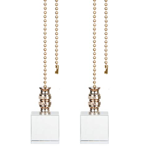 Image of Ceiling Fan Pull Chain, Fan Pulls Set with Connector, 2 Pack Crystal Clear Cube Fan Pull Extension for Light Fan Chain