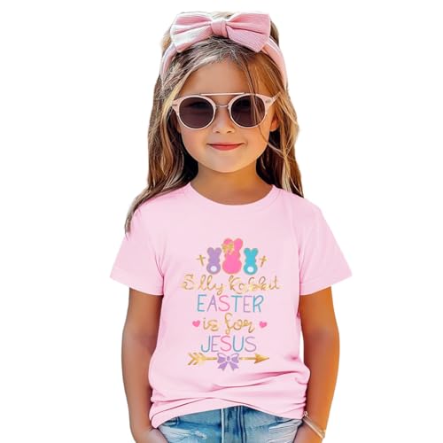 Easter T Shirt for Baby and Toddler Girls Silly Rabbit Easter Graphic Tee Casual Short Sleeve Tops Pink