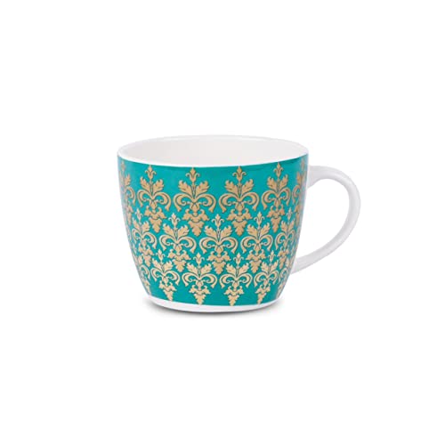 Image of Dandy Lines Royal Cups and Saucers Set, Persian Blue with Pure Gold, Ceramic, Pack of 12, Microwave & Dishwasher Safe, Great for Hosting & Gifting