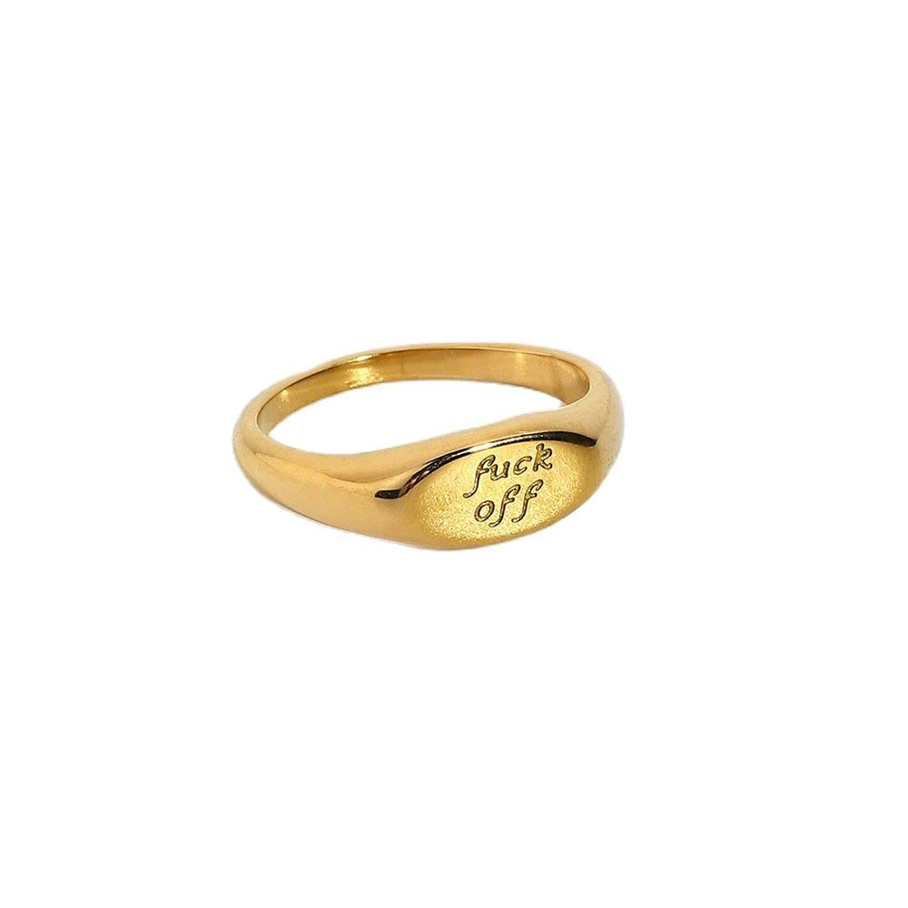 YYOJ Fuck Off Ring For Women Stainless Steel Ring Gold Signet Ring Unique Ring Punk Ring Dirty Words Ring For Teenage Unusual Ring Stainless Steel Jewelry 2000s Aesthetic