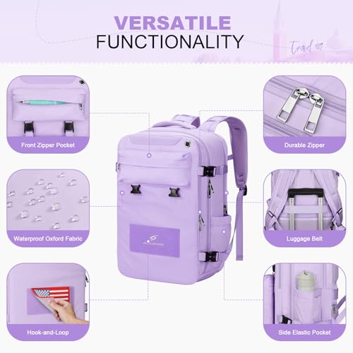Image of Maelstrom Travel Backpack for Women Men,25L Laptop Backpack Fits 15.6-Inch Laptop,Waterproof Carry On Backpack for Airplanes with Detachable Crossbody Bag & Shoe Compartment (Purple, Medium)