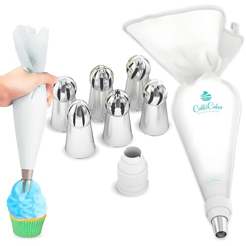 CukkiCakes Kit de pâtisserie professionnel (8pcs): poche à douille reutilisable (35cm) + 6 douilles russes à pâtisserie grandes - Pour décorer gâteaux et...