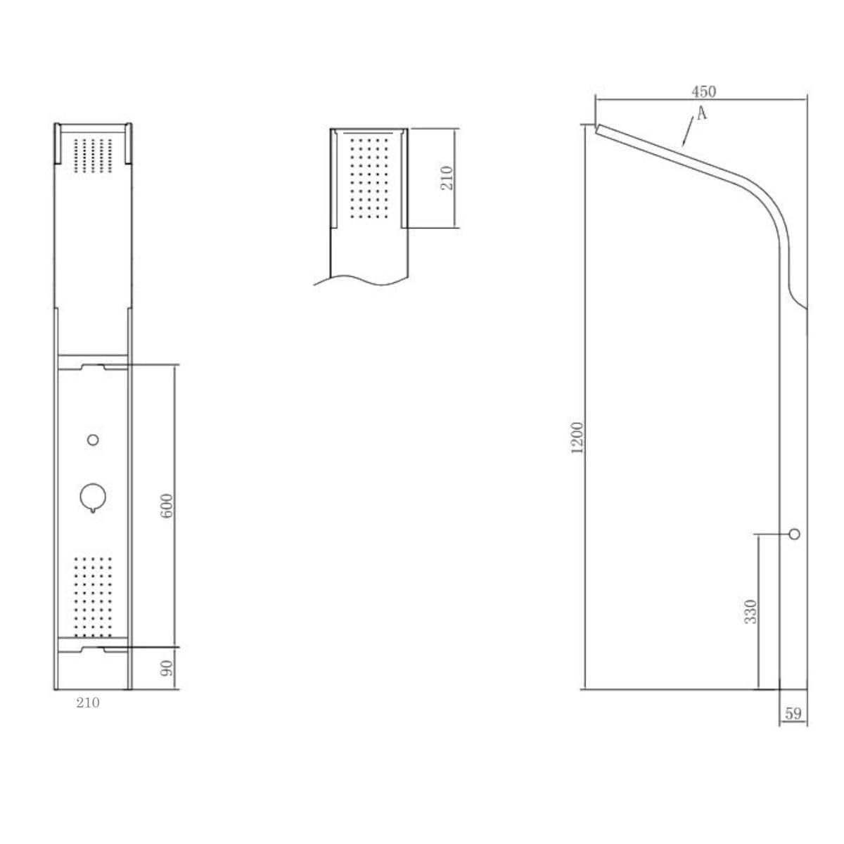 Yellowshop - Colonna Doccia Idromassaggio Desy Acciaio Spazzolato 120x21 cm, Miscelatore Meccanico, 4 Funzioni con Soffione, Cascata, Getti Idromassaggio Dorsale e Doccetta