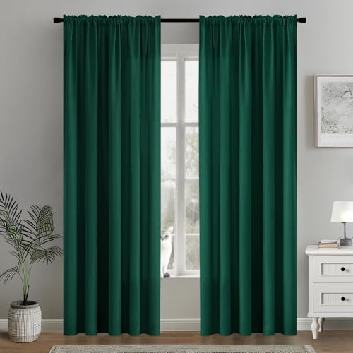 Image of MIULEE Hunter Green Semi Sheer Privacy Curtains Drapes 2 Panels 52W x 84L | Semi sheer privacy, non-see-through, light filtering, fits kitchen, bathroom, bedroom