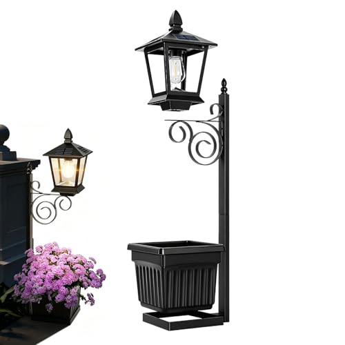 Jardinière avec lampadaire solaire | Lampe solaire d'extérieur 2 en 1 avec pot de fleurs –...
