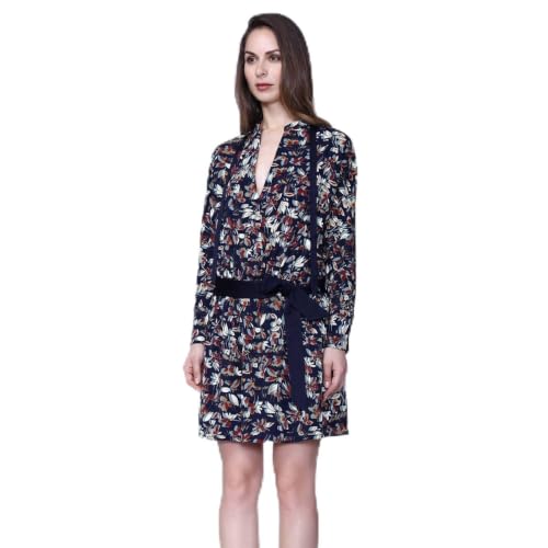 Robe-Tunique col Satin et imprimé Feuilles pour femme moderne chic