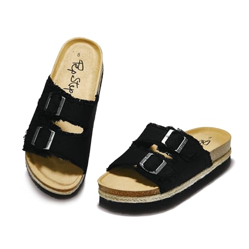 Image of PepStep Slide Sandals for Women with Soft Cork Footbed and Strap, Ladies Fashion Platform Slide Sandals Comfortable Slip On Style
