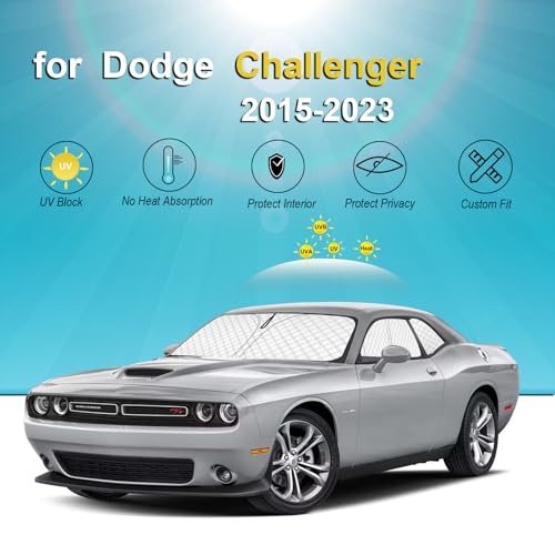 Image of KMF 6pcs Thicken Full Sun Shades for Dodge Challenger 2015-2023 Accessories,Car Window Covers Sunshade for Windshield Side Rear, UV Block Visor Privacy for Car Camping with Storage Bag