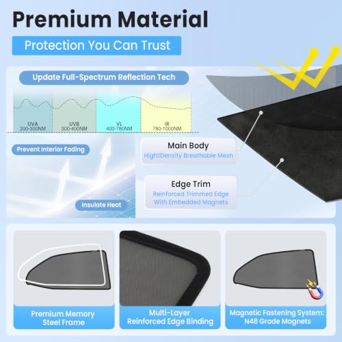 Image of KUST Car Window Shades for 2018-2024 Toyota Camry Accessories, Breathable Mesh Magnetic Window Covers, Rear Back Side Window Sun Shades UV Block Privacy Protection for Baby Camping Napping 2PCS