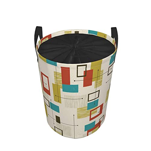 Janrely Large Round Storage Basket With Handles,Fun Geometric Mid Century Modern,Waterproof Coating Organizer Bin Laundry Hamper For Nursery Clothes Toys 19"X 14" #TOP1