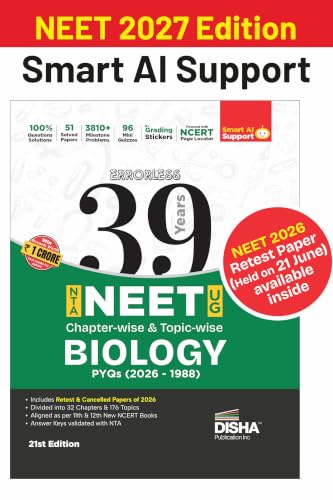 Image of Disha Errorless 39 Years NTA NEET (UG) Chapter-wise & Topic-wise Biology NEET PYQ Book (2026 - 1988) 21st Edn | NEET Previous Year Solved Papers for 2027 Exam with 2026 Cancelled & Retest Paper
