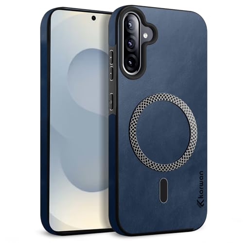 Image of KARWAN Shockproof Hybrid Leather Finish Back Case Cover Compatible with Samsung Galaxy A56 with Wireless MagEaze Charging Cover, Anti-Scratch Shield Case with Strong Minimalist Design (Blue)
