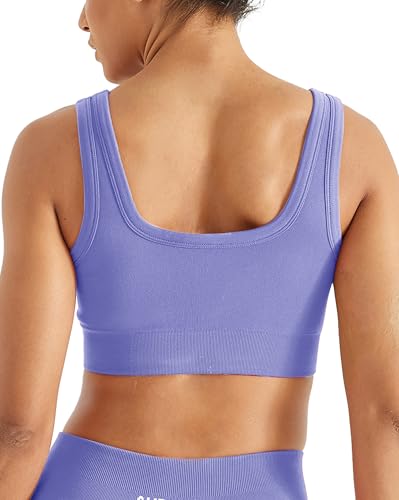 Image of AUROLA Power Womens Square Back Basic Sports Bra - Square Neck Padded Low Impact Yoga Bra Workout Crop Top