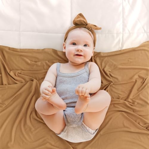 Image of GRSSDER Newborn Swaddle Blanket, Ultra Soft Jersey Receiving Blanket with Matching Headband and Beanie Set, 47x47 inch Extra Large Nursery Swaddle Wrap for Girls and Boys