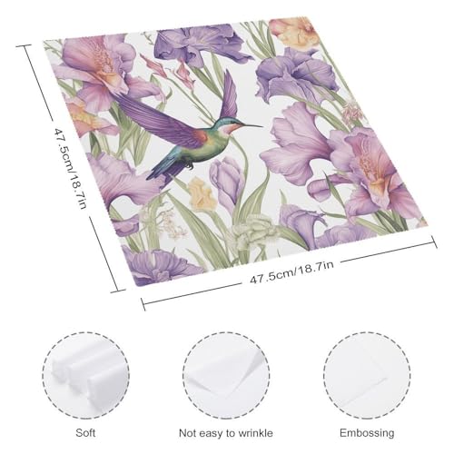 Set de 4 servilletas de tela con flores y colibríes 18.7x18.7 pulgadas miniatura 2