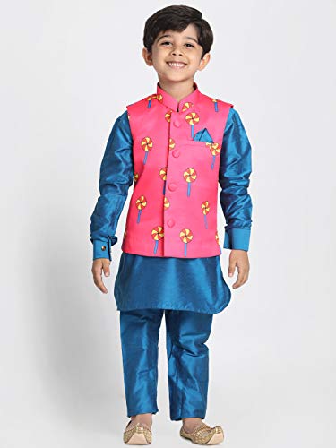 Image of JBN Creation Light Blue Cotton Silk Blend Boys Nehru Modi Jacket
